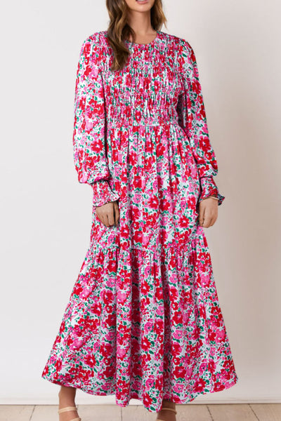 Printed Round Neck Lantern Sleeve Maxi Dress Trendsi OMDEL.COM