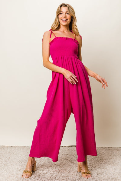 BiBi Texture Smocked Sleeveless Jumpsuit - OMDEL.COM