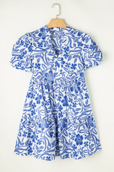 Printed Notched Puff Sleeve Dress Trendsi OMDEL.COM