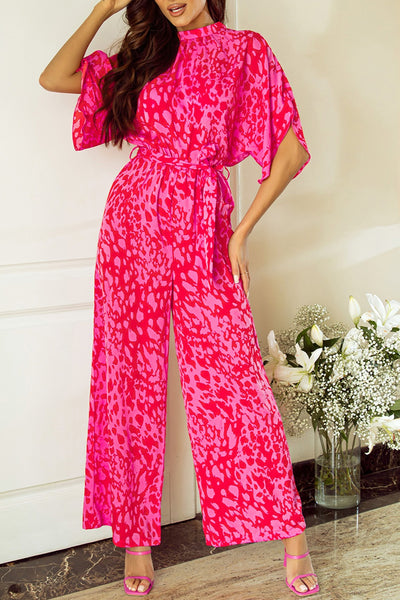 Printed Mock Neck Kimono Sleeve Jumpsuit Trendsi OMDEL.COM