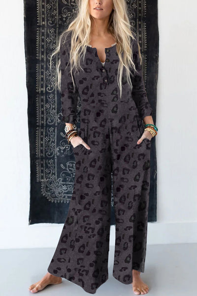 Leopard Buttoned Wide Leg Jumpsuit Trendsi OMDEL.COM