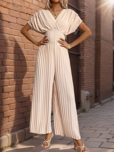 Perfee Pleated Short Sleeve Wide Leg Jumpsuit Trendsi OMDEL.COM