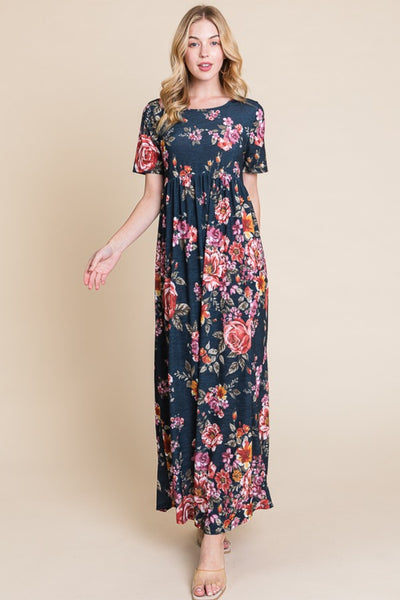 BOMBOM Floral Short Sleeve Maxi Dress Trendsi OMDEL.COM