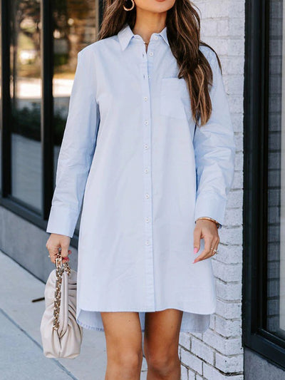 Lovelet Button Up Collared Neck Long Sleeve Shirt Dress Trendsi OMDEL.COM