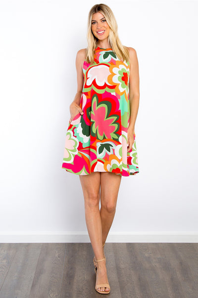 Be Stage Full Size Floral Sleeveless Mini Dress with Pockets Trendsi OMDEL.COM