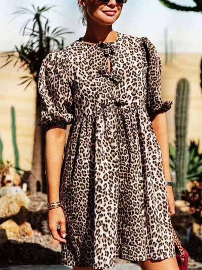 Leopard Short Sleeve Mini Dress Trendsi OMDEL.COM