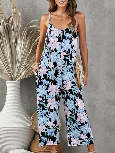 Printed Spaghetti Strap Jumpsuit with Pockets Trendsi OMDEL.COM