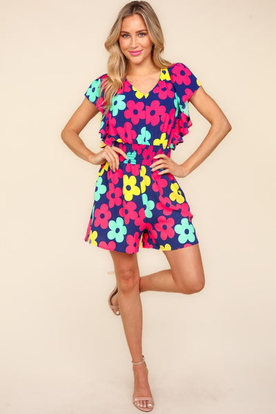 Haptics Floral Smocked Waist Romper with Side Pockets Trendsi OMDEL.COM