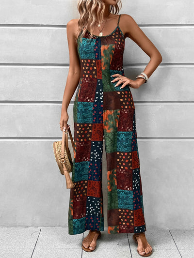 Printed Scoop Neck Spaghetti Strap Jumpsuit Trendsi OMDEL.COM