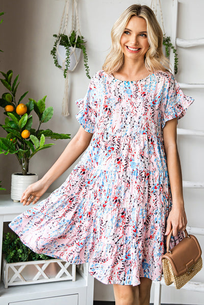 Printed Short Flounce Sleeve Tiered Dress Trendsi OMDEL.COM