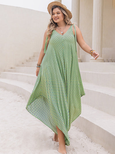 Plus Size Printed V-Neck Wide Leg Jumpsuit - OMDEL.COM