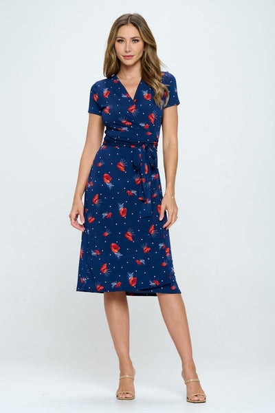 RENEE C Floral Tie Front Surplice Short Sleeve Dress Trendsi OMDEL.COM