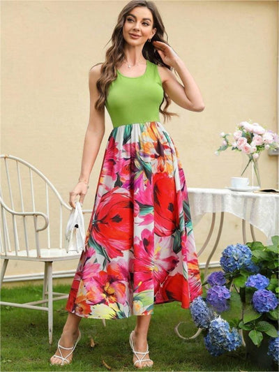 Printed Round Neck Sleeveless Dress Trendsi OMDEL.COM