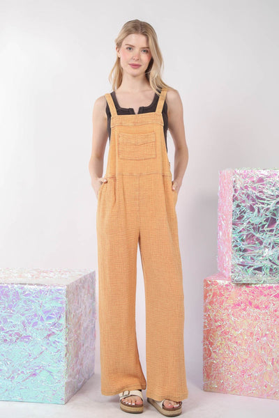 VERY J Texture Washed Wide Leg Overalls Trendsi OMDEL.COM