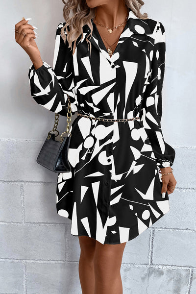 Geometric Long Sleeve Shirt Dress Trendsi OMDEL.COM