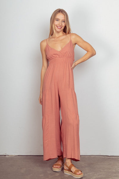 VERY J Sleeveless Ruched Wide Leg Jumpsuit - OMDEL.COM