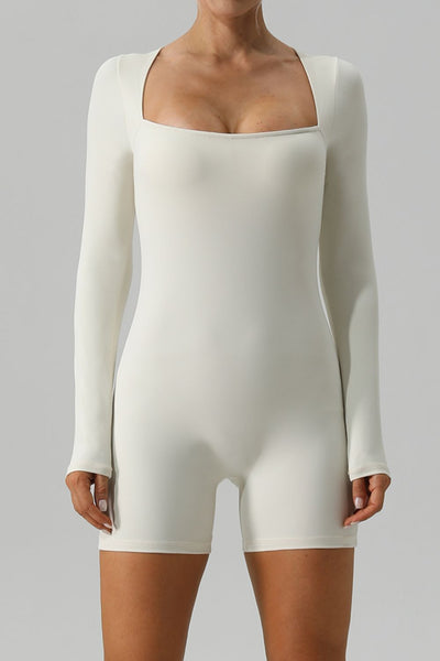 Square Neck Long Sleeve Active Romper - OMDEL.COM