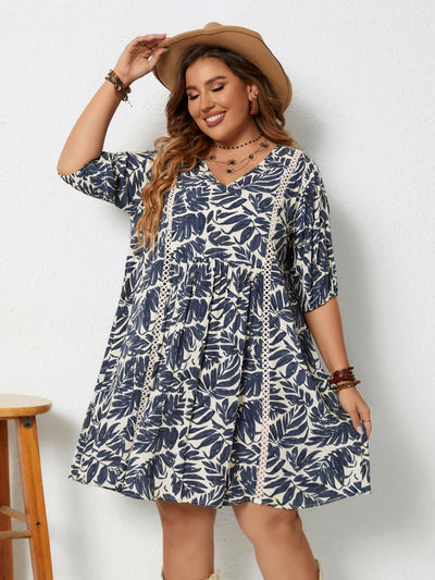 Plus Size Printed V-Neck Half Sleeve Mini Dress Trendsi OMDEL.COM