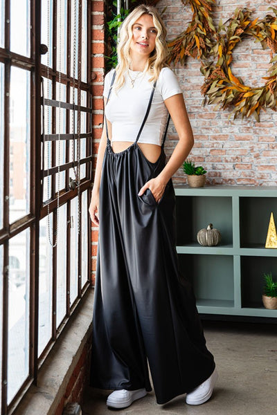 First Love Drawstring Back Spaghetti Strap Wide Leg Overall Trendsi OMDEL.COM