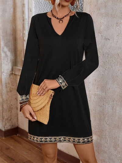 Embroidered Notched Long Sleeve Mini Dress Trendsi OMDEL.COM