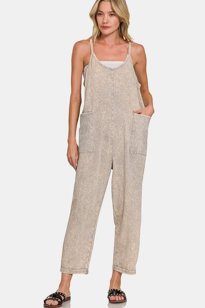 Zenana Washed Spaghetti Straps Overalls with Pockets Trendsi OMDEL.COM