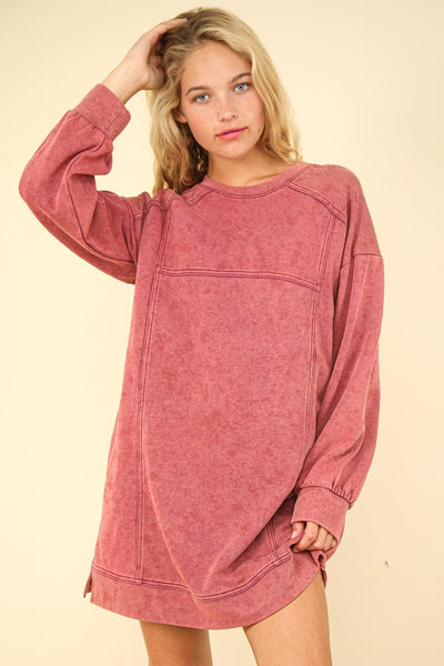 VERY J Mineral Washed Oversized Sweatshirt Mini Dress Trendsi OMDEL.COM