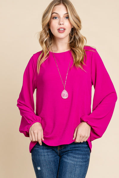 BOMBOM Textured Balloon Sleeve Top Trendsi OMDEL.COM