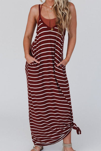 Pocketed Striped Scoop Neck Maxi Cami Dress Trendsi OMDEL.COM