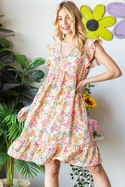 Heimish Full Size Floral Ruffled V-Neck Dress Trendsi OMDEL.COM