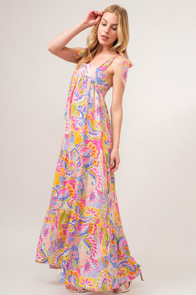 And The Why Full Size Printed Tie Shoulder Tiered Maxi Dress Trendsi OMDEL.COM