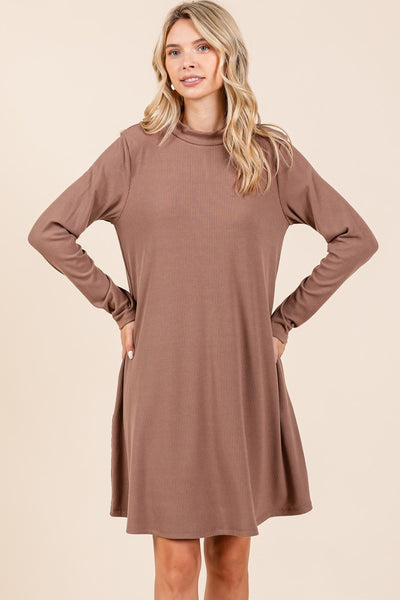 Mittoshop Mock Neck Long Sleeve Dress with Pockets Trendsi OMDEL.COM