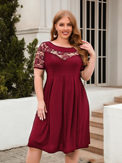 Plus Size Ruched Round Neck Short Sleeve Dress Trendsi OMDEL.COM