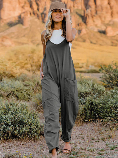 Double Take Full Size Sleeveless V-Neck Pocketed Jumpsuit - OMDEL.COM