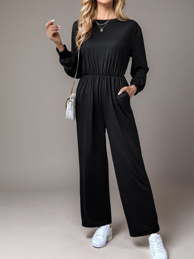 Tied Round Neck Wide Leg Jumpsuit Trendsi OMDEL.COM