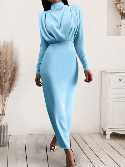 Ruched Turtleneck Long Sleeve Dress Trendsi OMDEL.COM