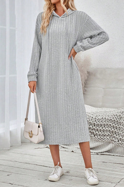 Side Slit Drawstring Long Sleeve Hooded Dress Trendsi OMDEL.COM