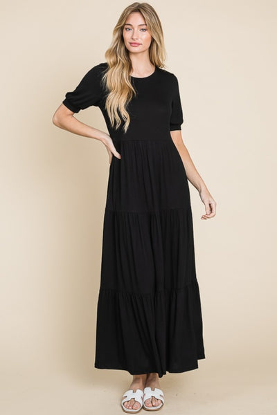 BOMBOM Short Sleeve Tiered Maxi Dress Trendsi OMDEL.COM