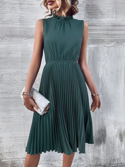 Pleated Frill Mock Neck Sleeveless Dress Trendsi OMDEL.COM