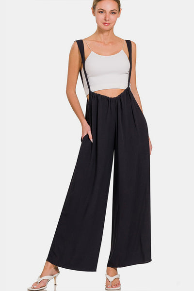 Zenana Tie Back Suspender Jumpsuit with Pockets - OMDEL.COM