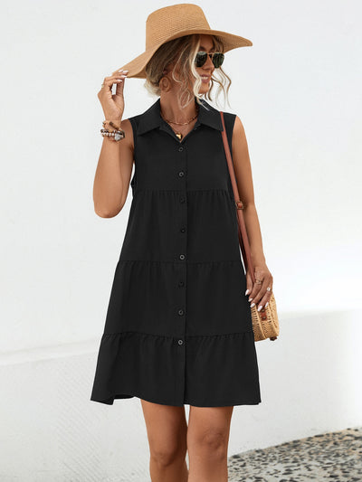 Button Up Sleeveless Mini Dress Trendsi OMDEL.COM