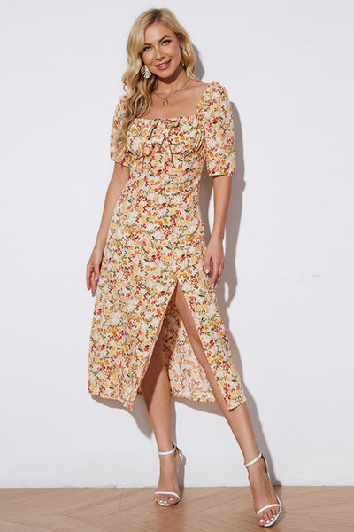 Floral Tied Square Neck Split Dress Trendsi OMDEL.COM