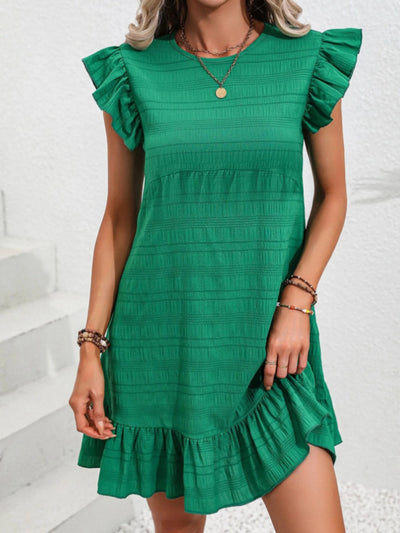 Ruffled Round Neck Cap Sleeve Mini Dress Trendsi OMDEL.COM