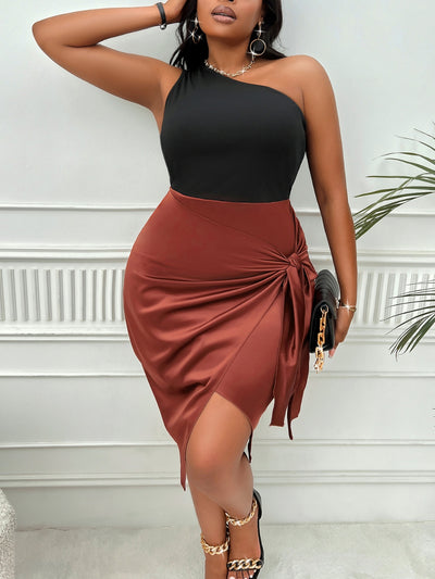 Plus Size One-Shoulder Sleeveless Tied Dress Trendsi OMDEL.COM