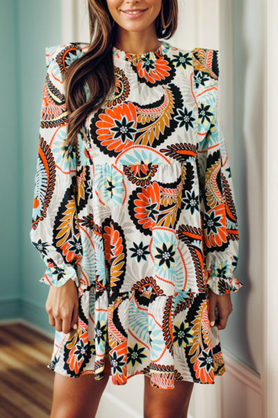 Ruffled Printed Flounce Sleeve Mini Dress Trendsi OMDEL.COM