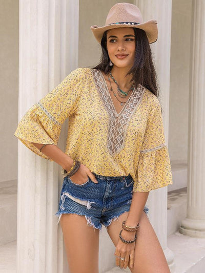 Ditsy Floral V-Neck Blouse Trendsi OMDEL.COM