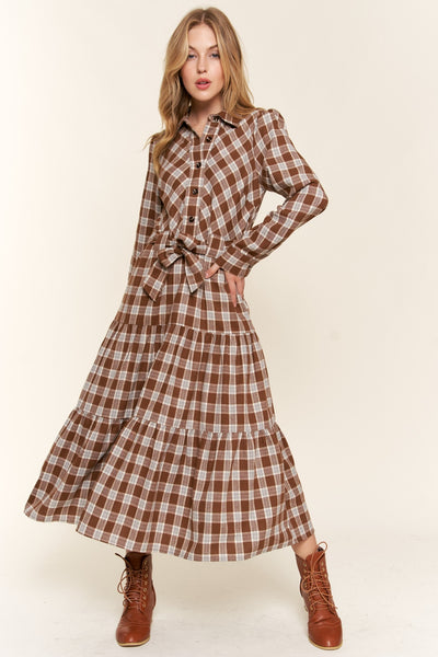 And the Why Plaid Tiered Midi Shirt Dress Trendsi OMDEL.COM