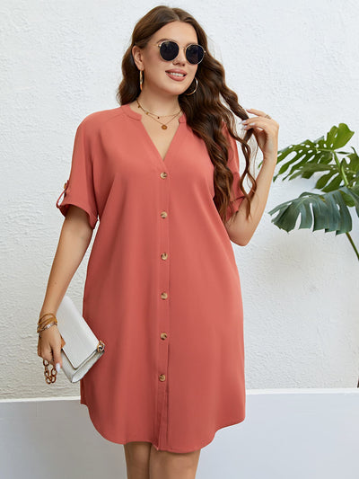 Honey Plus Size Buttoned Notched Neck Shift Dress Trendsi OMDEL.COM