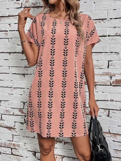 Printed Round Neck Short Sleeve Dress Trendsi OMDEL.COM