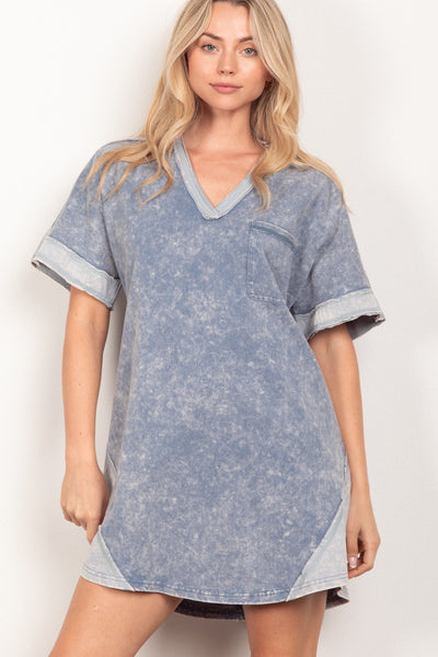 VERY J Short Sleeve V-Neck Tee Dress Trendsi OMDEL.COM