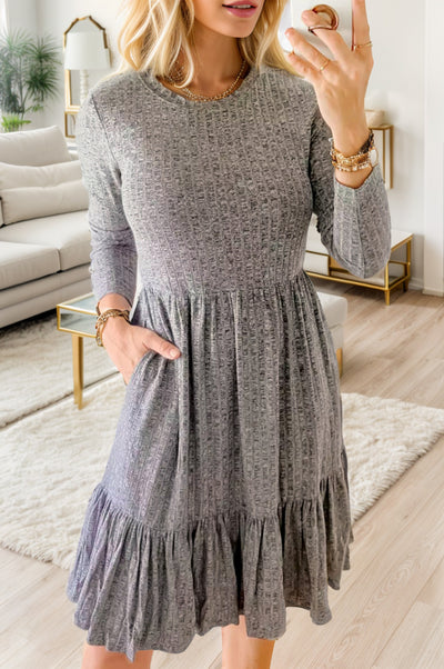 Round Neck Long Sleeve Ruffle Hem Dress Trendsi OMDEL.COM